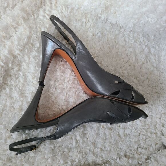Garolini Italian Leather Vintage Gray‎ Slingback Peep-toe Heels - Picture 9 of 9